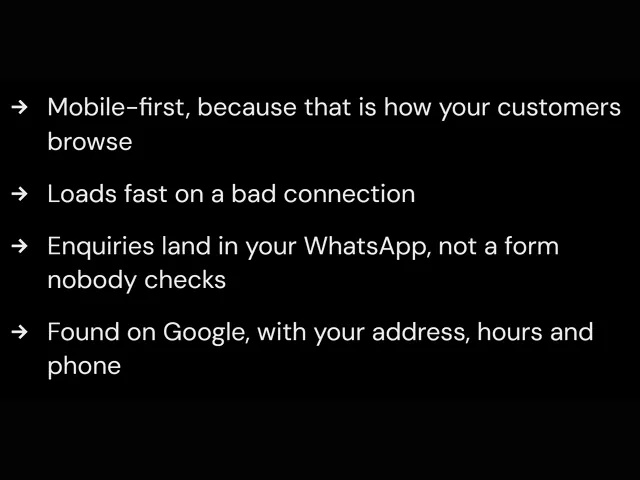 The thinking behind LaGraphico's site: mobile-first, loads fast on a bad connection, enquiries land in WhatsApp, and found on Google with address, hours and phone